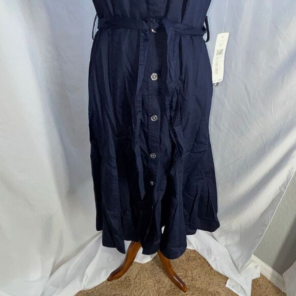 NWT Ralph Lauren spectator button front shirt dress tie Sz 8 city navy blue - Picture 3 of 12